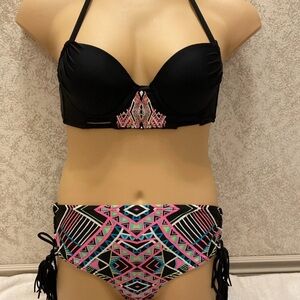 Vibrant Black and Multicolor Geometric Bikini Set